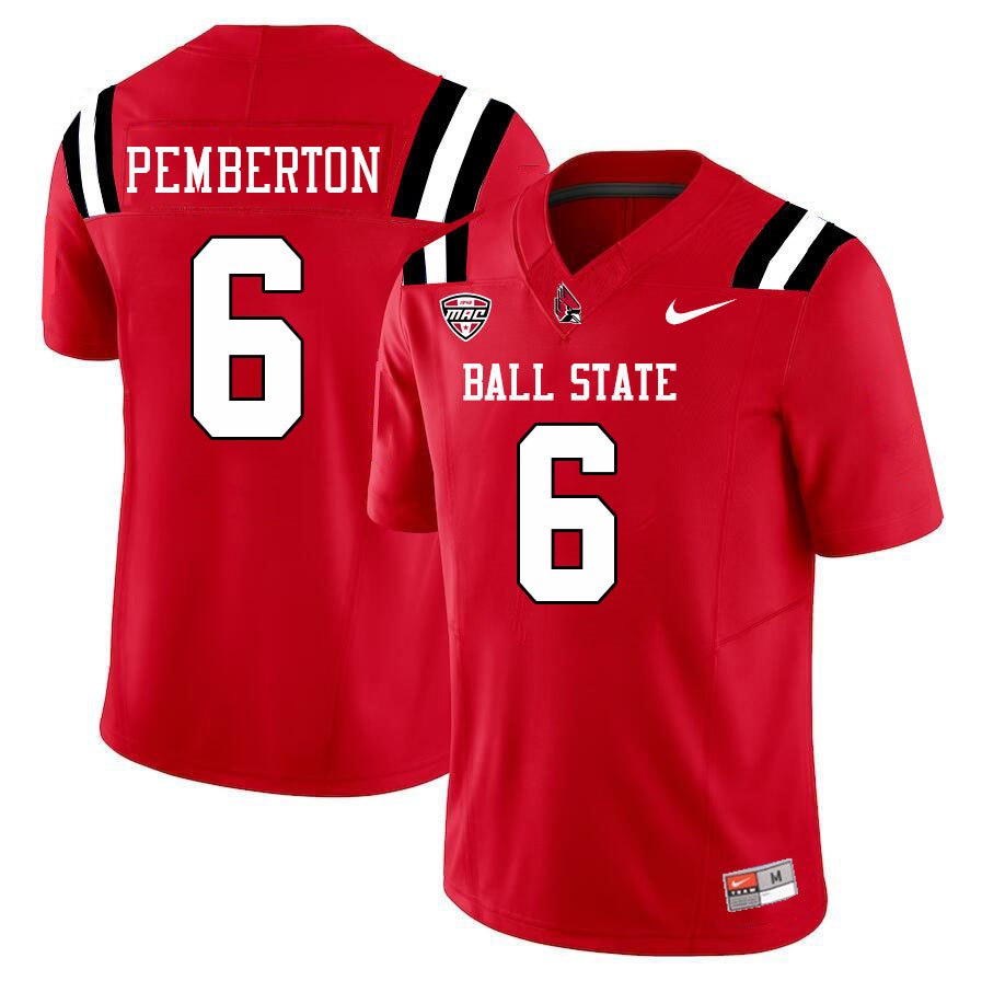 Ball State Cardinals #6 Vaughn Pemberton College Football Jerseys Stitched-Cardinal